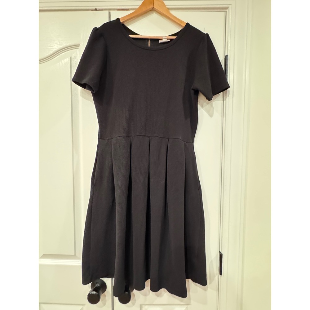 LuLaRoe Amelia Dress Womens 2XL Black Textured Ribbed Rose Zipper Unicorn